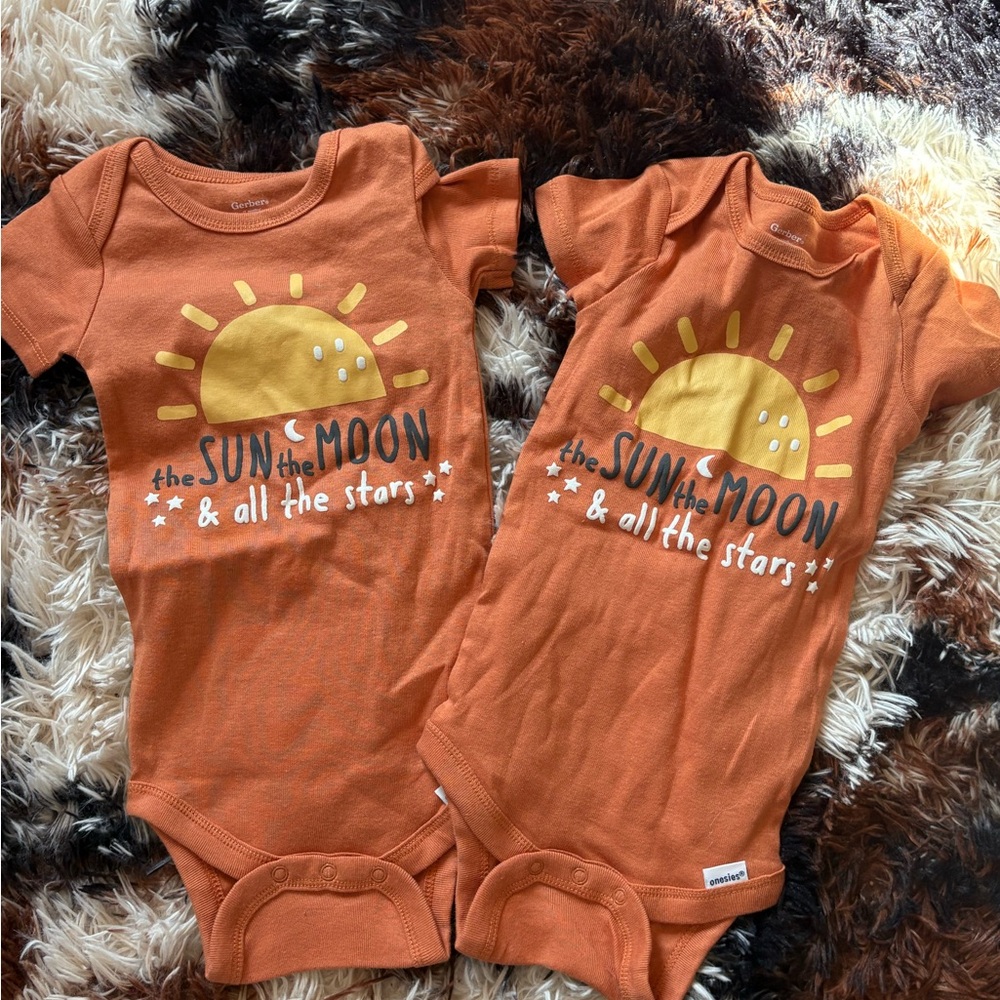 Cheerful Orange and Yellow Bodysuit with Sun Design